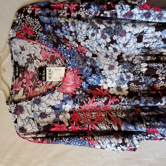 Ulla Popken Floral print Empire Dress short sleeve w/side pockets Stretchy 5X - Picture 2 of 12